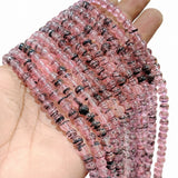 Pink with Black Inclusions Round Dyed Glass Beads - 6 mm, 67-68 Pieces Per Strand