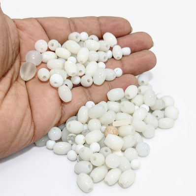 White Smooth Mixed Size Glass Beads - 50 Grams Bulk Mix Pack