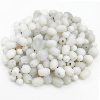 White Smooth Mixed Size Glass Beads - 50 Grams Bulk Mix Pack