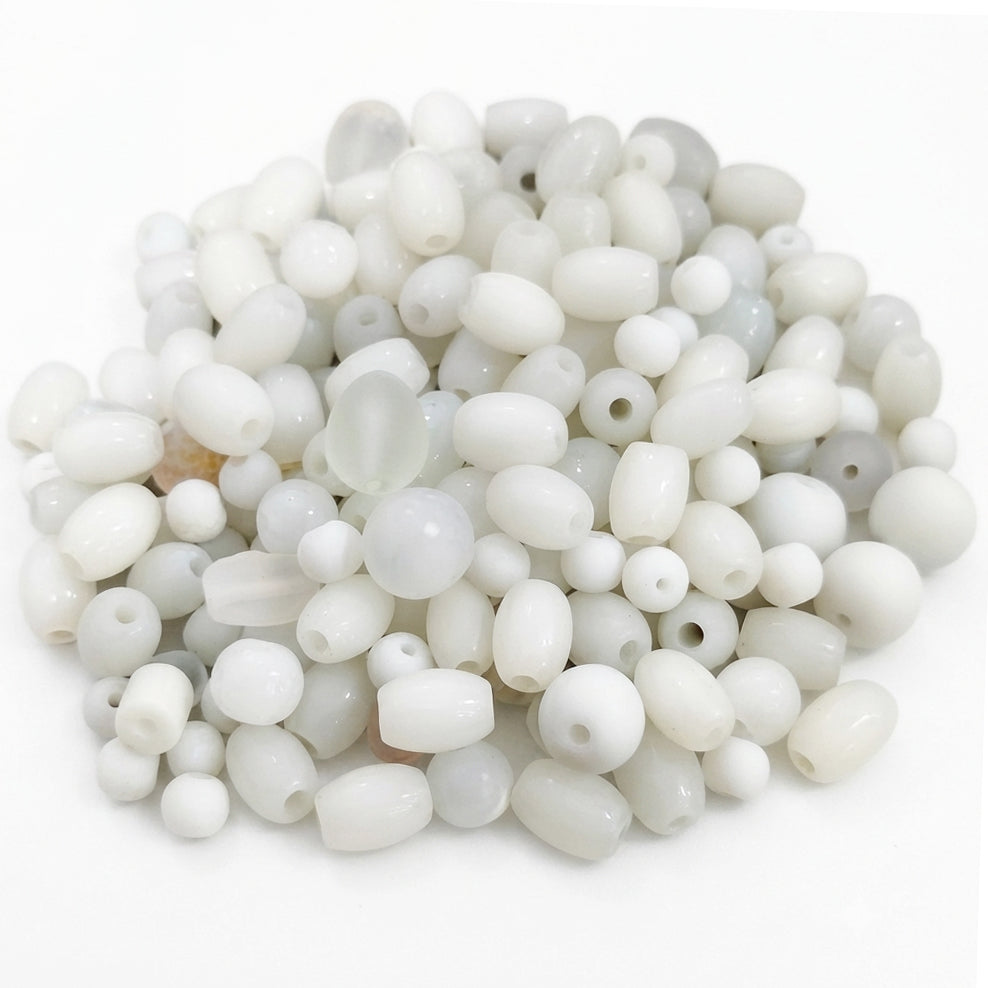 White Smooth Mixed Size Glass Beads - 50 Grams Bulk Mix Pack