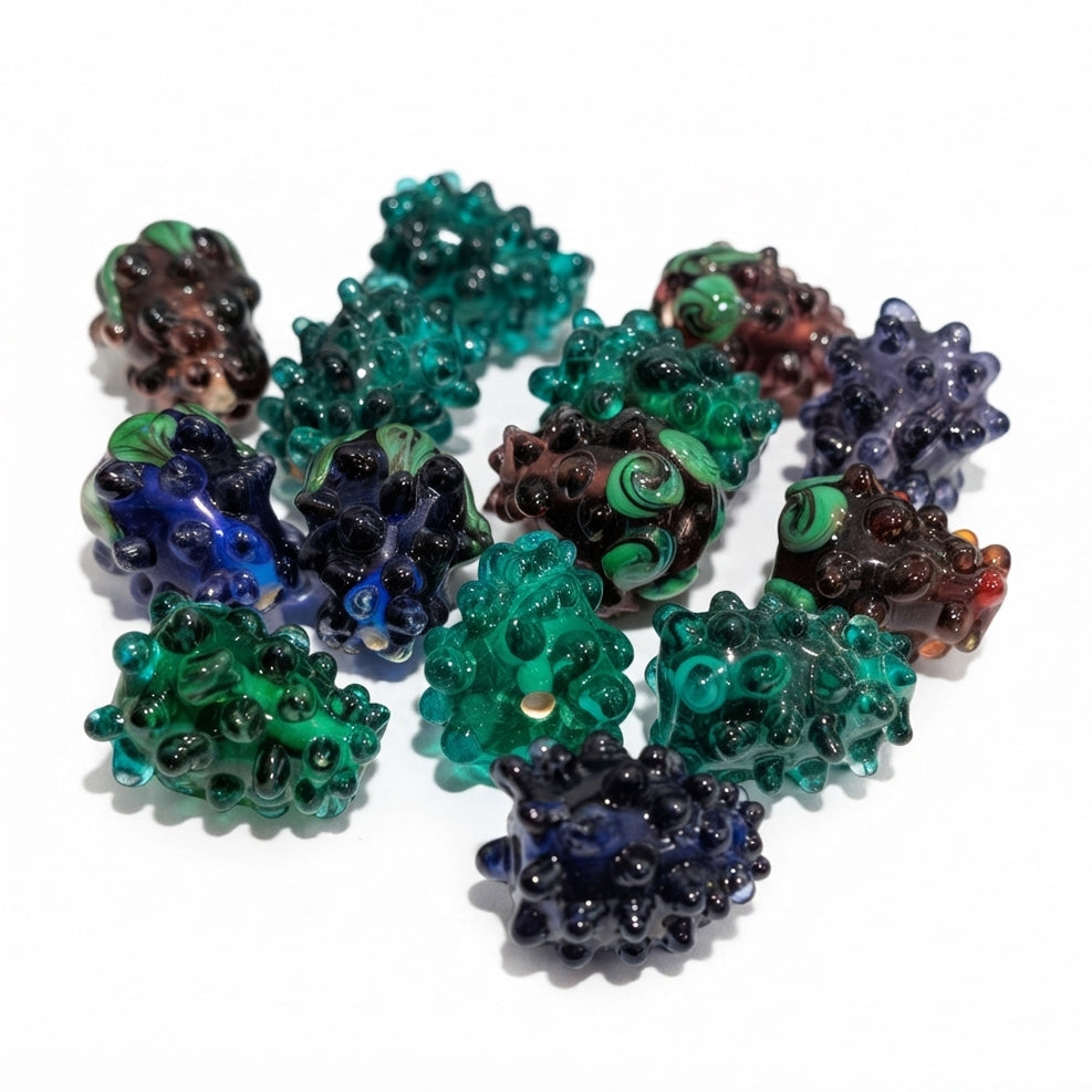 Handmade Raspberry Lampwork Textured Glass Beads Mix Pack - 18-20 mm, Set of 6 Pieces