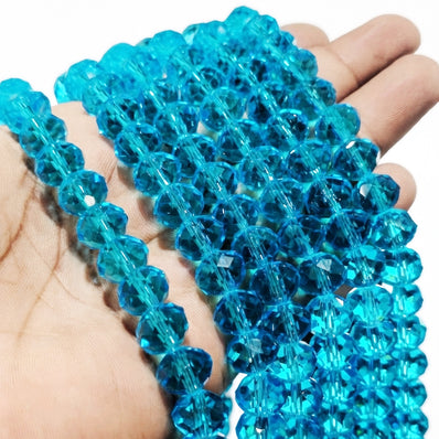 12x10mm Aqua Blue Crystal Glass Faceted Rondelle Beads – Loose Pack of 20 Pieces for Jewelry Making