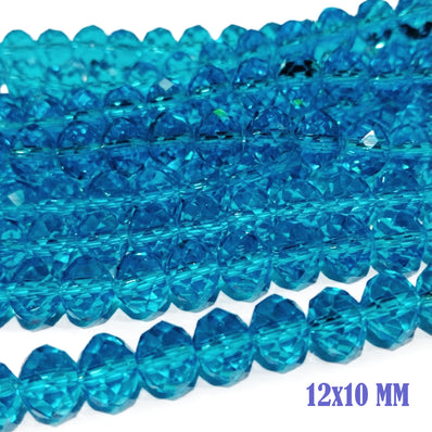 12x10mm Aqua Blue Crystal Glass Faceted Rondelle Beads – Loose Pack of 20 Pieces for Jewelry Making