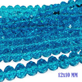 12x10mm Aqua Blue Crystal Glass Faceted Rondelle Beads – Loose Pack of 20 Pieces for Jewelry Making