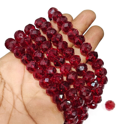 12x10mm Ruby Red Crystal Glass Faceted Rondelle Beads – Loose Pack of 20 Pieces for Jewelry Making
