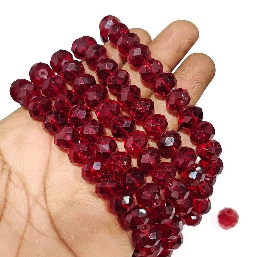 12x10mm Ruby Red Crystal Glass Faceted Rondelle Beads – Loose Pack of 20 Pieces for Jewelry Making