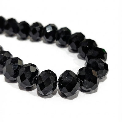 12x10mm Black Crystal Glass Faceted Rondelle Beads – Loose Pack of 20 Pieces for Jewelry Making