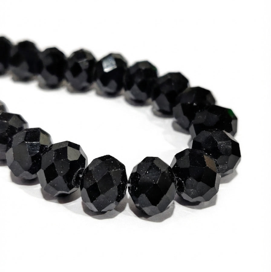 12x10mm Black Crystal Glass Faceted Rondelle Beads – Loose Pack of 20 Pieces for Jewelry Making