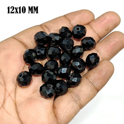 12x10mm Black Crystal Glass Faceted Rondelle Beads – Loose Pack of 20 Pieces for Jewelry Making