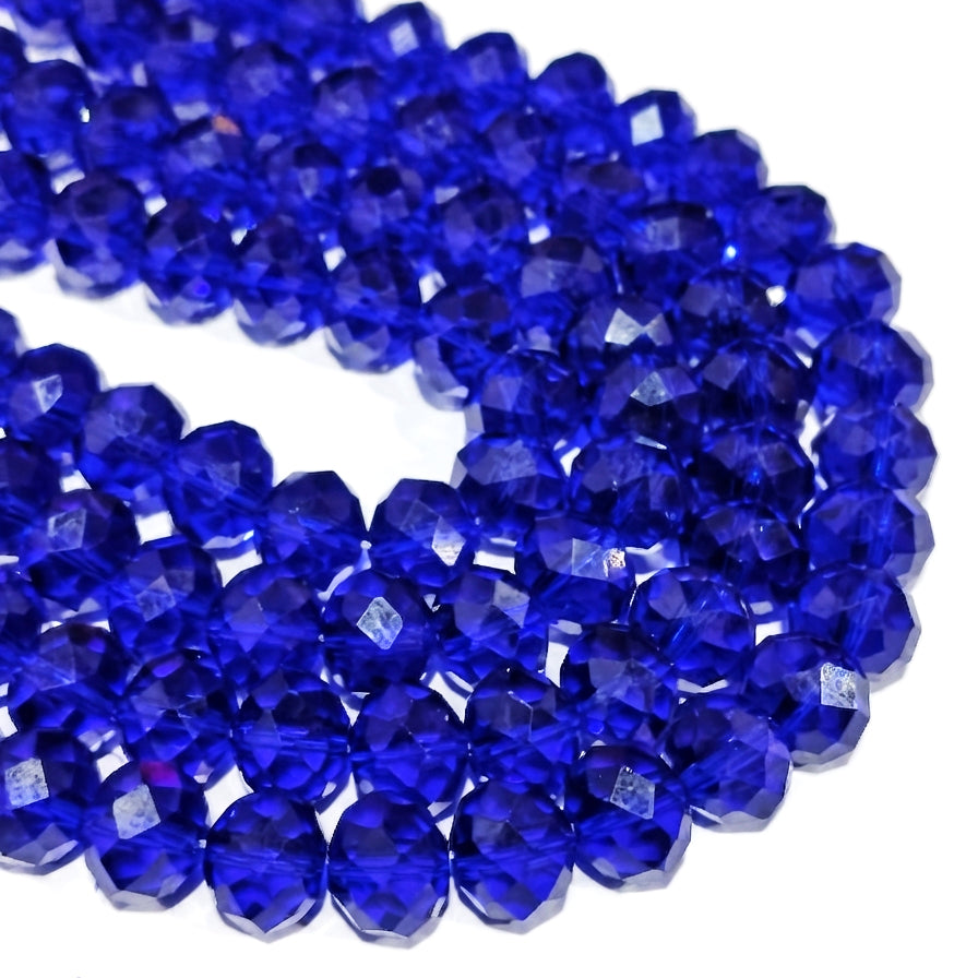 12x10mm Royal Blue Crystal Glass Faceted Rondelle Beads – Loose Pack of 20 Pieces for Jewelry Making