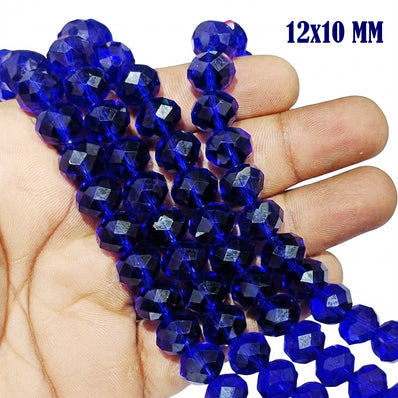 12x10mm Royal Blue Crystal Glass Faceted Rondelle Beads – Loose Pack of 20 Pieces for Jewelry Making
