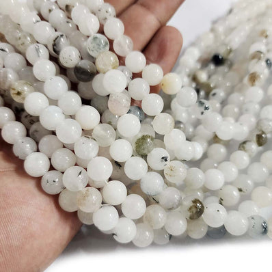 BLACK RUTILE BEADS, 8MM, ROUND 'SEMI PRECIOUS RUTILATED, STONE BEADS, JEWELRY SUPPLIES, 15" STRAND, 46-47 PCS