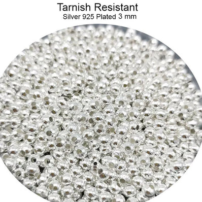 500pcs beads, 3mm smooth Round Spacer Metal Ball beads, Silver 925 best quality of plating (not easy to fade)