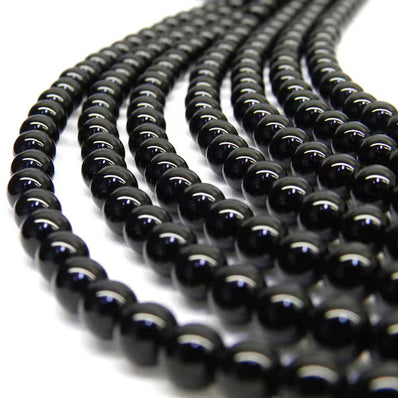 8 MM' 2 LINES PACK ' Black Round Opaque Glass Beads