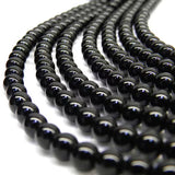 8 MM' 2 LINES PACK ' Black Round Opaque Glass Beads