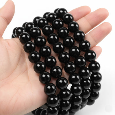 10 mm' Black Round Opaque Glass Beads Sold by per Line' 39-40 Beads