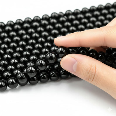 6 MM' 3 LINES PACK OF BLACK SMOOTH GLASS BEADS
