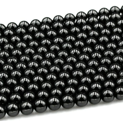 6 MM' 3 LINES PACK OF BLACK SMOOTH GLASS BEADS