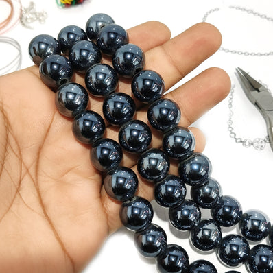 1 LINE PACK' 13-14 MM' AAPROX 28-30 PIECES' BLACK LUSTURE AB GLASS BEADS