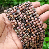 AAA Quality Natural Rhodonite Faceted Cube Beads 5.5mm | 58-60 Beads Per String | Genuine Gemstone