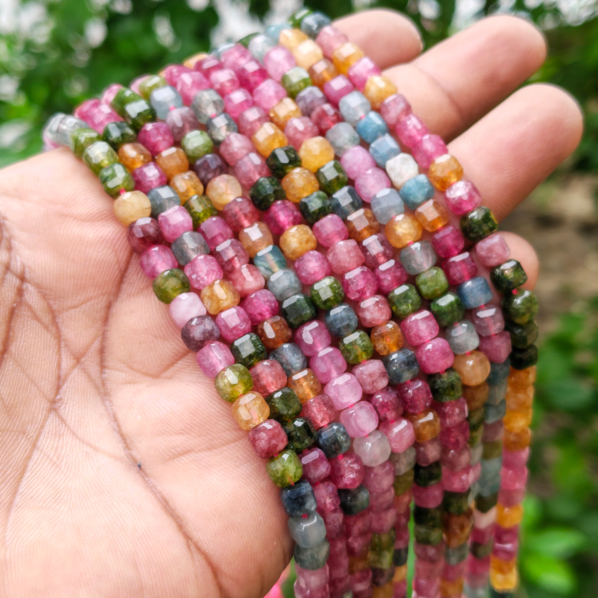 5.5 MM Faceted Cube Tourmaline Jade Beads Strand | 58–60 Beads Per Line | Natural Gemstone for Jewelry Making