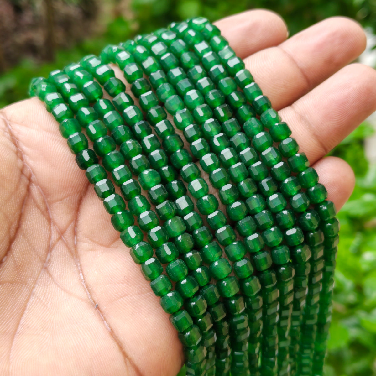 Natural Green Onyx Faceted Cube Beads 5.5 mm – 58-60 Beads Per String | Genuine Green Agate Gemstone Beads for Jewelry Making