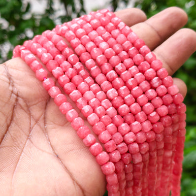 Natural Gazri Pink Agate Faceted Cube Beads 5.5 mm – 58-60 Beads Per String | Gemstone Beads for Jewelry Making