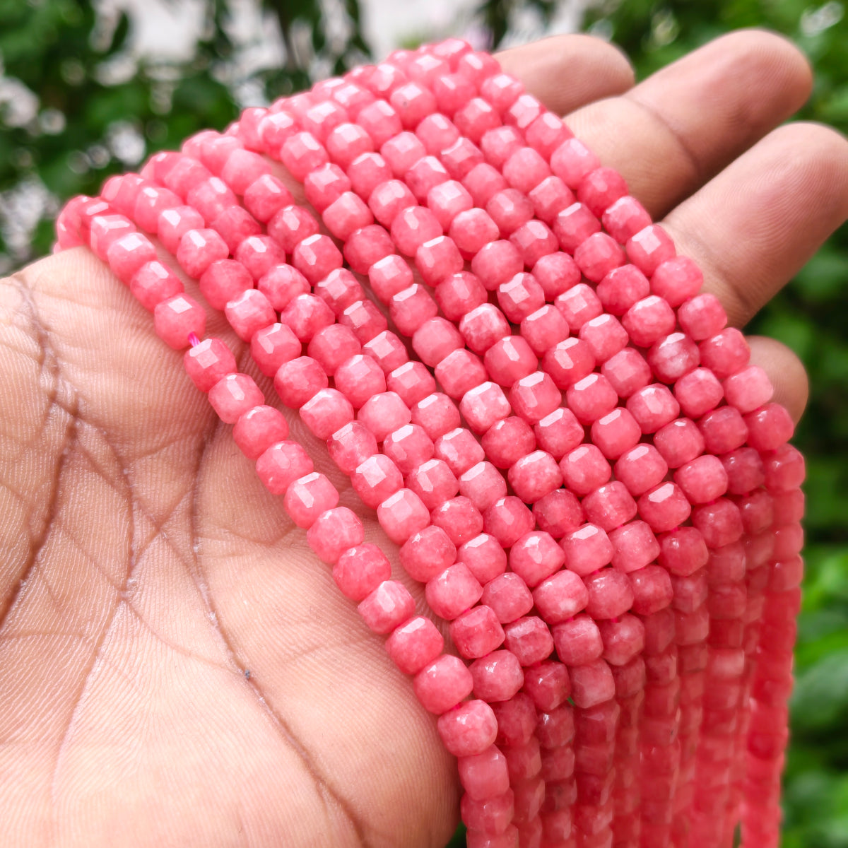 Natural Gazri Pink Agate Faceted Cube Beads 5.5 mm – 58-60 Beads Per String | Gemstone Beads for Jewelry Making
