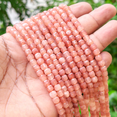 Natural Strawberry Quartz Faceted Cube Beads 5.5 mm – 58-60 Beads Per String | Genuine Gemstone Beads for Jewelry Making