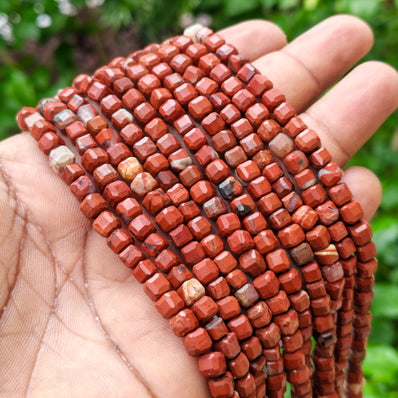 Natural Red Jasper Faceted Cube Beads 5.5 mm – 58-60 Beads Per String | Genuine Gemstone Beads for Jewelry Making