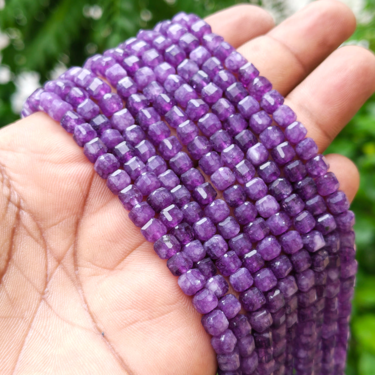 Natural Purple Jade Faceted Cube Beads 5.5 mm – 58-60 Beads Per String | Genuine Gemstone Beads for Jewelry Making