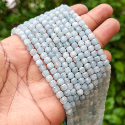 Natural Light Blue Jade Faceted Cube Beads 5.5 mm – 58-60 Beads Per String | Genuine Jade Gemstone Beads for Jewelry Making