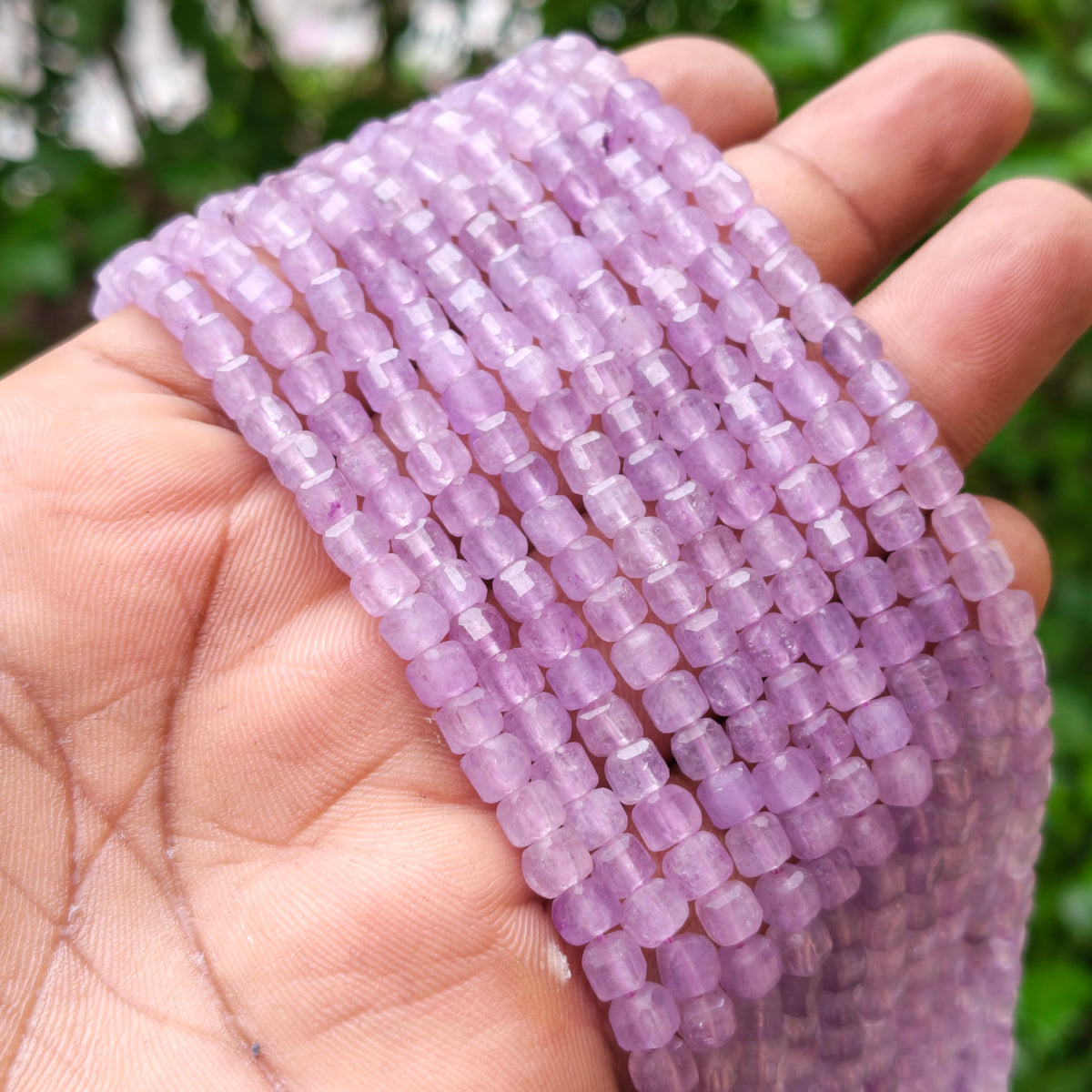5.5 mm Natural Lavender Jade Faceted Cube Beads Strand | 58–60 Beads Per Line | Gemstone Jewelry Making Beads