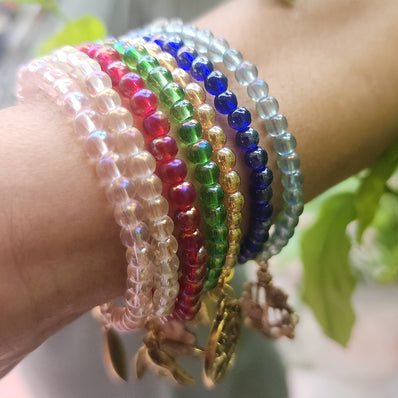 Pack Of 3 Friendship Glass Beads Bracelet (Lavender,White Transparent)