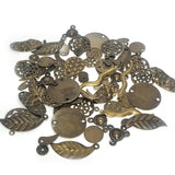 100 PCS PKG. MIX ASSORTMENT ANTIQUE BRASS BRONZE PLATED FILIGREE CHARMS JEWELRY MAKING FINDINGS IN SIZE ABOUT 5-40 MM