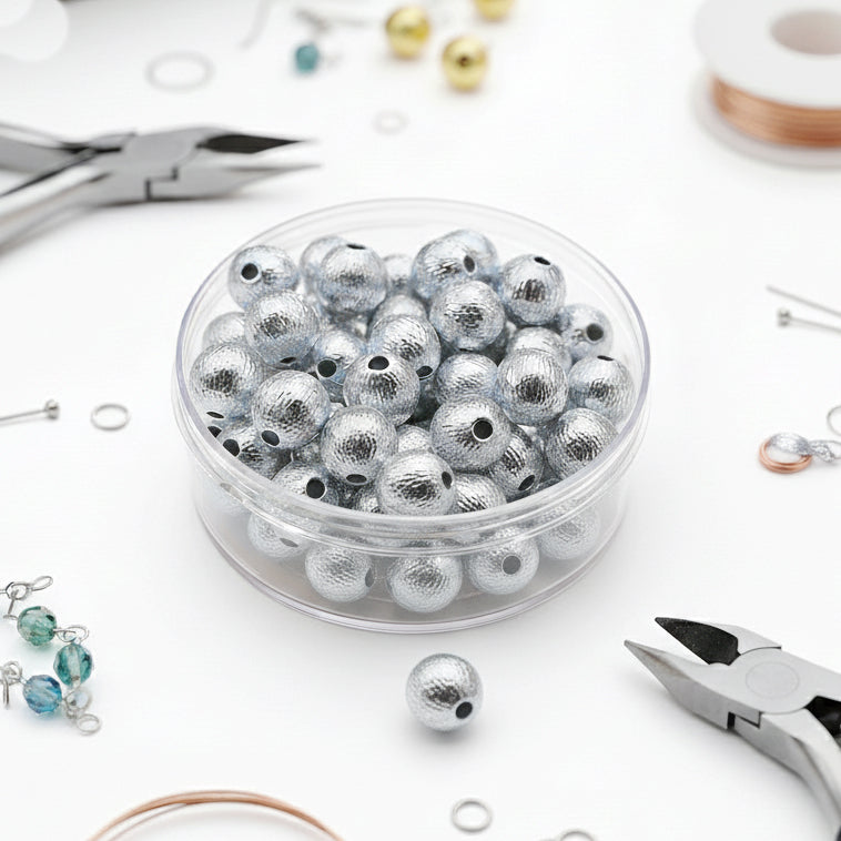 10 PCS PACK 6 MM' SILVER PLATED BRUSHED ROUND BEADS BEST QUALITY