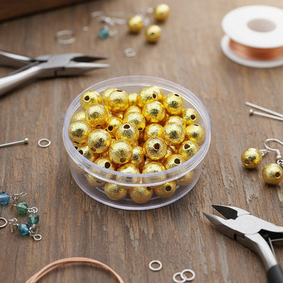 10 PCS PACK 6 MM' GOLD PLATED BRUSHED ROUND BEADS BEST QUALITY