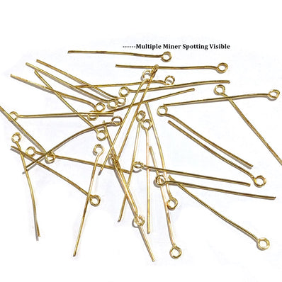 72mm Size,50 pcs Eye pins long, tarnish Resistant Gold plated on brass material