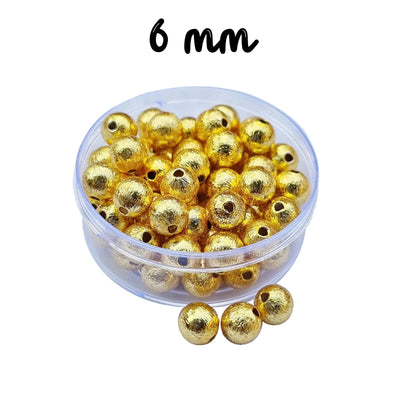 10 PCS PACK 6 MM' GOLD PLATED BRUSHED ROUND BEADS BEST QUALITY