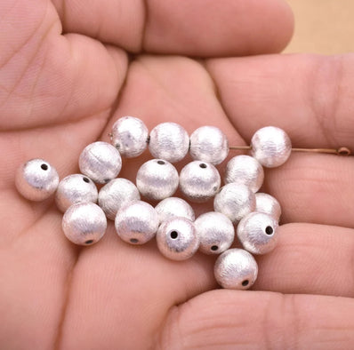 10 PCS PACK 8 MM' SILVER PLATED BRUSHED ROUND BEADS BEST QUALITY