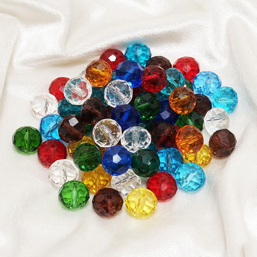 50 GRAMS PACK' MIX PACK OF RONDEL TYRE FACETED FANCY GLASS CRYSTAL BEADS