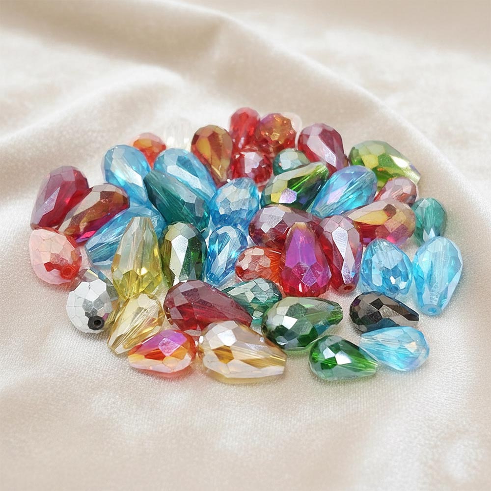 50 GRAMS PACK' MIX PACK OF DROP MIX FACETED FANCY GLASS CRYSTAL BEADS
