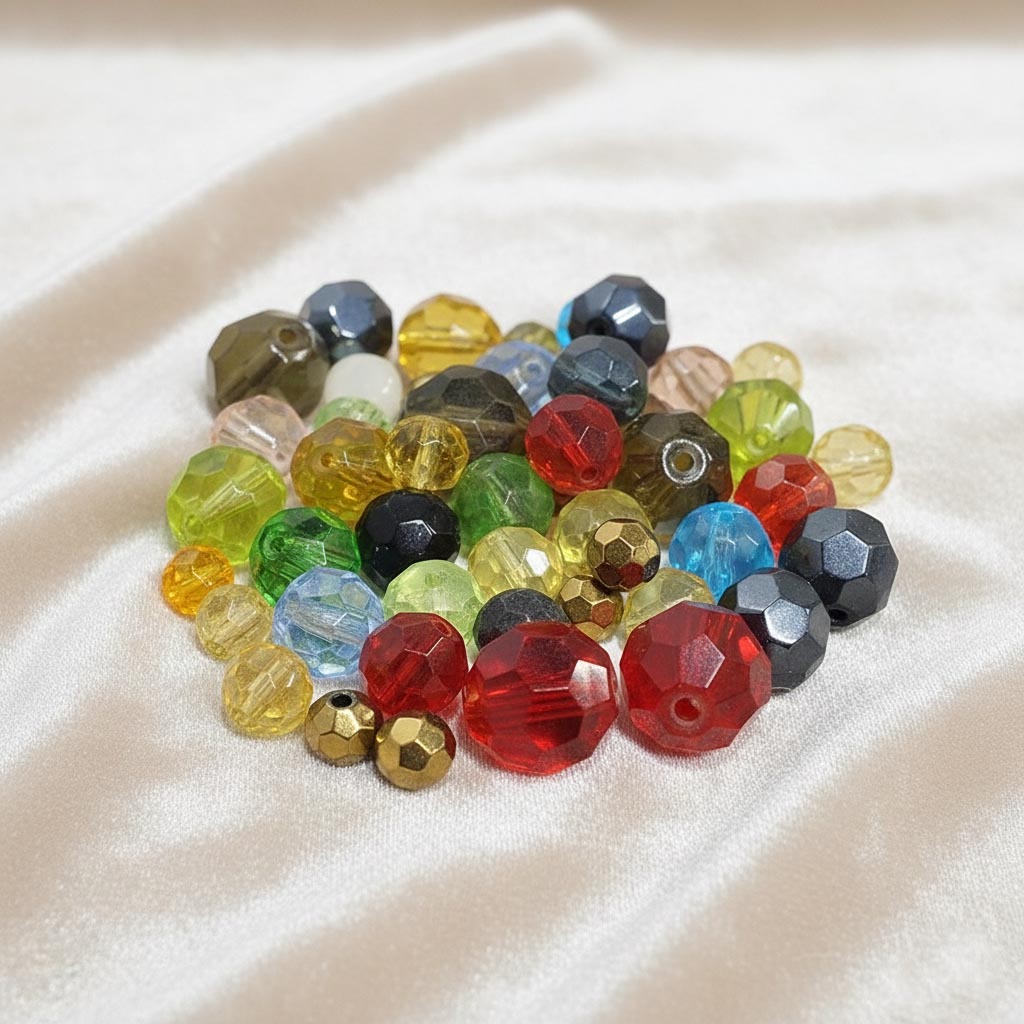 50 GRAMS PACK' MIX PACK OF ROUND FACETED FANCY GLASS CRYSTAL BEADS