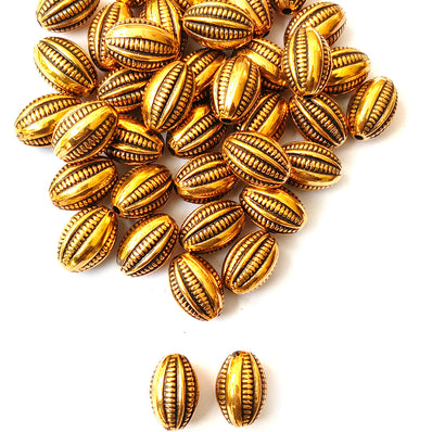 Acrylic Golden Oxidized CCB Metallic Oval Beads 10x14mm | 50 Grams Pack (Approx. 74 Beads)