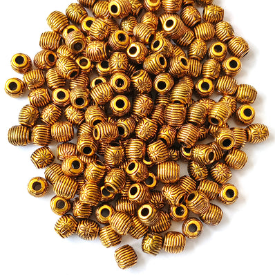 Acrylic Golden Oxidized CCB Metallic Barrel Beads 6x8mm | 50 Grams Pack (Approx. 445 Beads)