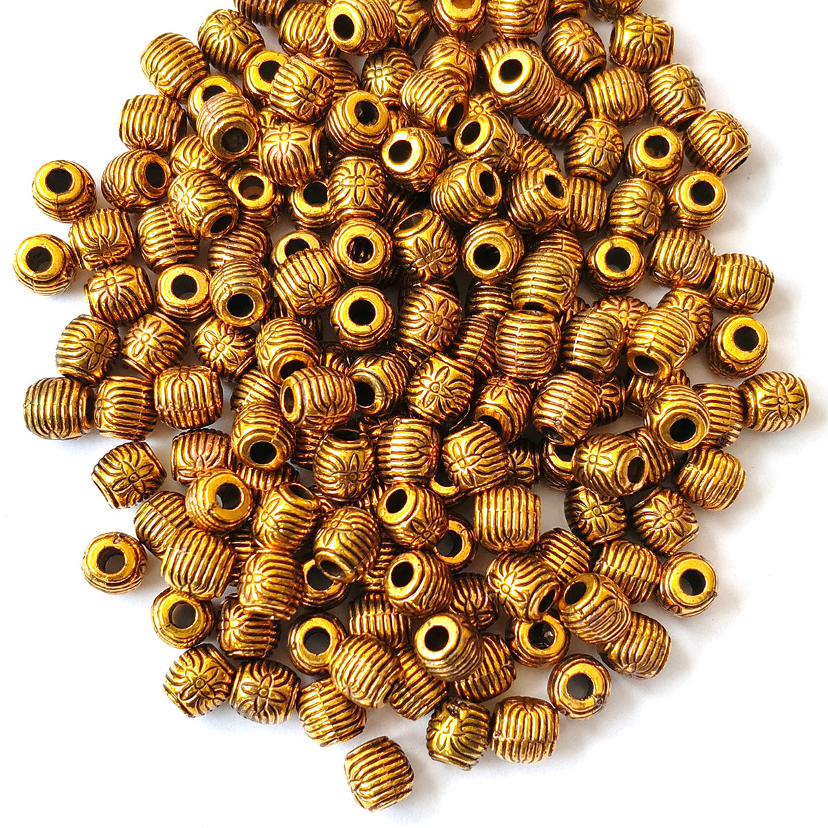 Acrylic Golden Oxidized CCB Metallic Barrel Beads 6x8mm | 50 Grams Pack (Approx. 445 Beads)