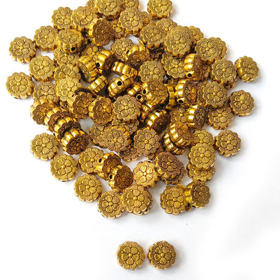 Acrylic Golden Oxidized CCB Metallic Flower Spacer Beads 10mm | 50 Grams Pack (Approx. 225 Beads)