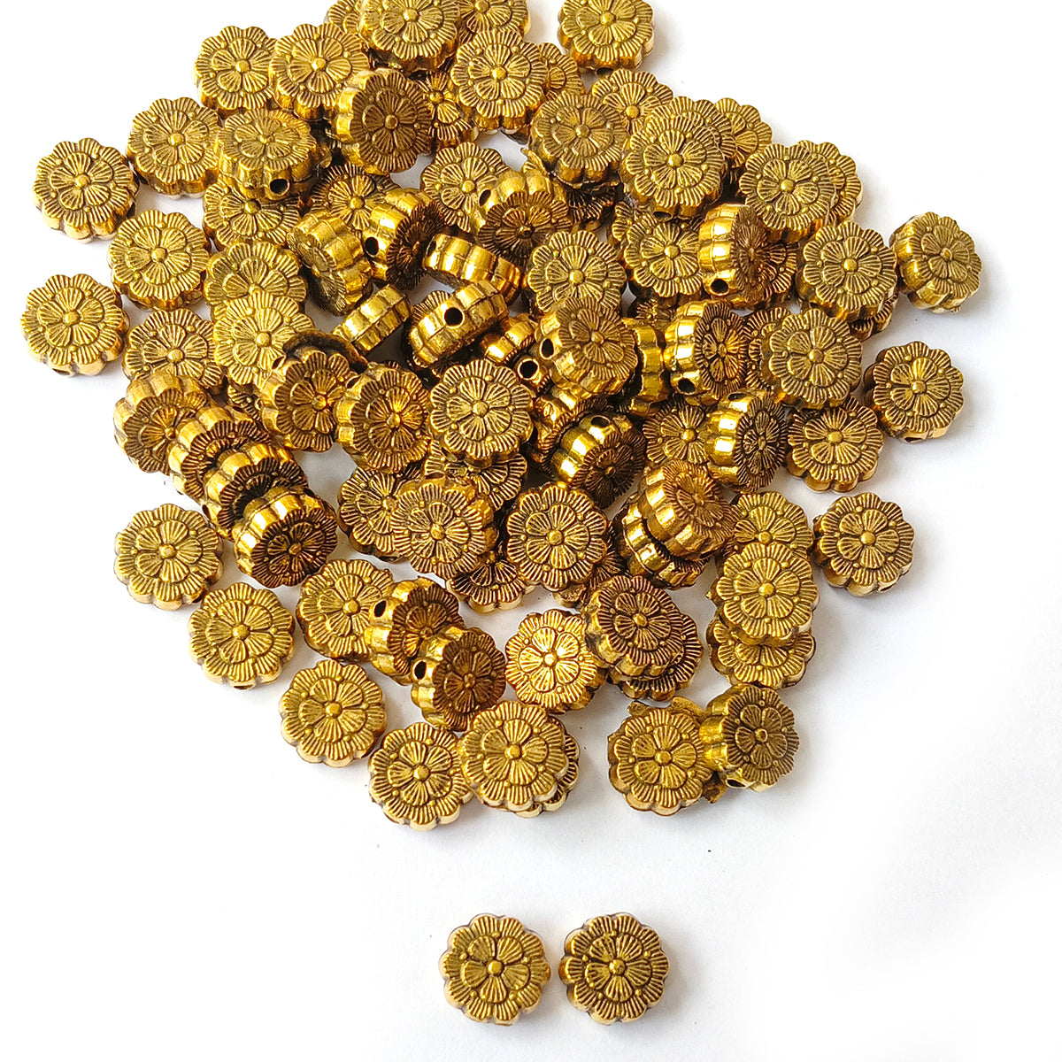 Acrylic Golden Oxidized CCB Metallic Flower Spacer Beads 10mm | 50 Grams Pack (Approx. 225 Beads)