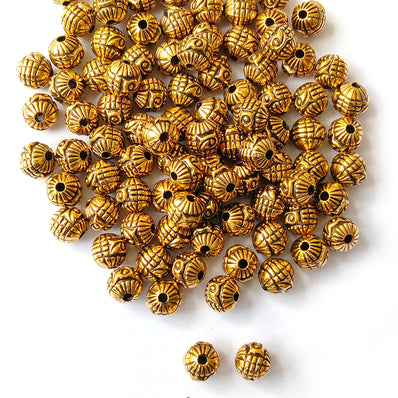 Acrylic Golden Oxidized CCB Metallic Round Beads 8mm | 50 Grams Pack (Approx. 200 Beads)