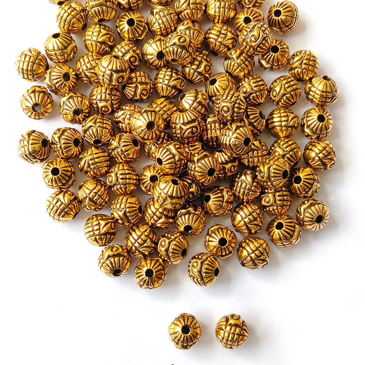 Acrylic Golden Oxidized CCB Metallic Round Beads 8mm | 50 Grams Pack (Approx. 200 Beads)